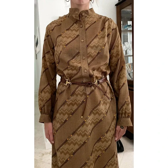 Extremely RARE Vintage Gucci Monogram 1973 Vintage Horsebit Dress RARE - Picture 1 of 10